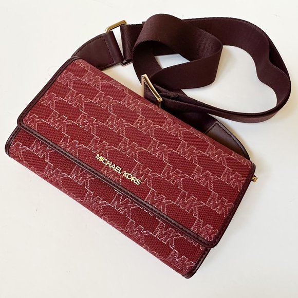 Michael Kors Jet Set Zip Around Wallet Crossbody Bag MK Glitter Gold Mulberry - Picture 8 of 15